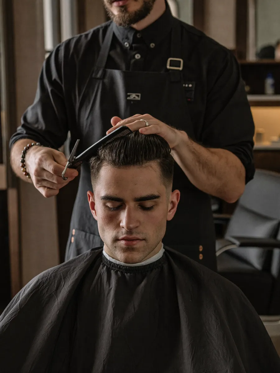 A stylist cutting a client's hair